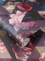 Graham & Brown Amethyst Purple Timepiece Floral Wallpaper Sample - Image 2 of 3