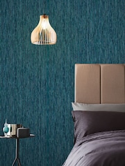 Graham & Brown Teal Blue Grasscloth Texture Wallpaper Sample - Image 1 of 3