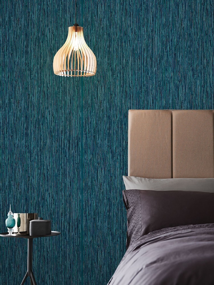 Graham & Brown Teal Blue Grasscloth Texture Wallpaper Sample - Image 1 of 3