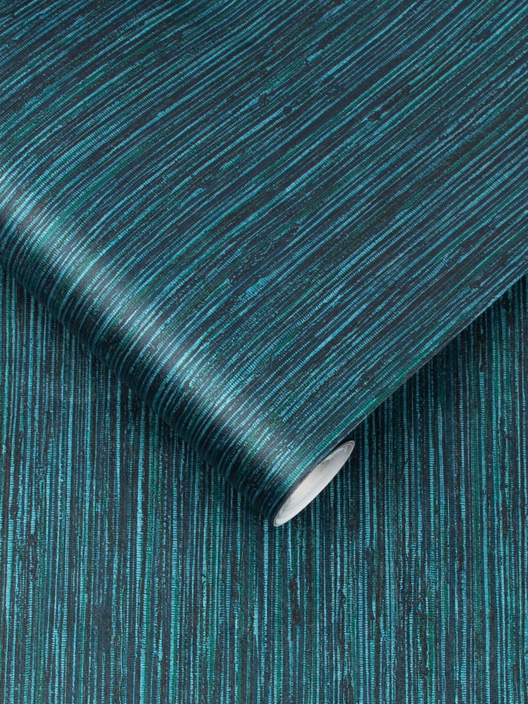 Graham & Brown Teal Blue Grasscloth Texture Wallpaper Sample - Image 2 of 3