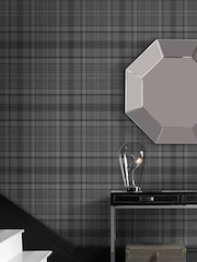 Graham & Brown Charcoal Grey Heritage Plaid Wallpaper Sample - Image 1 of 3