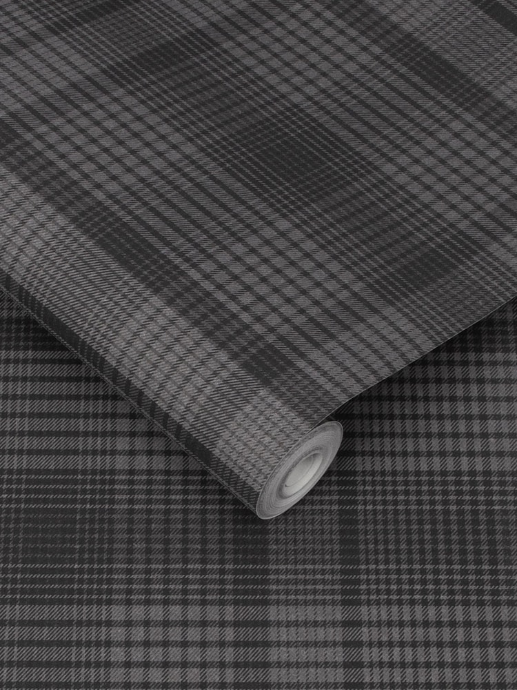 Graham & Brown Charcoal Grey Heritage Plaid Wallpaper Sample - Image 2 of 3