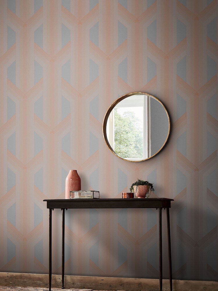 Graham & Brown Grey/Rose Gold Lagom Geo Wallpaper - Image 1 of 3