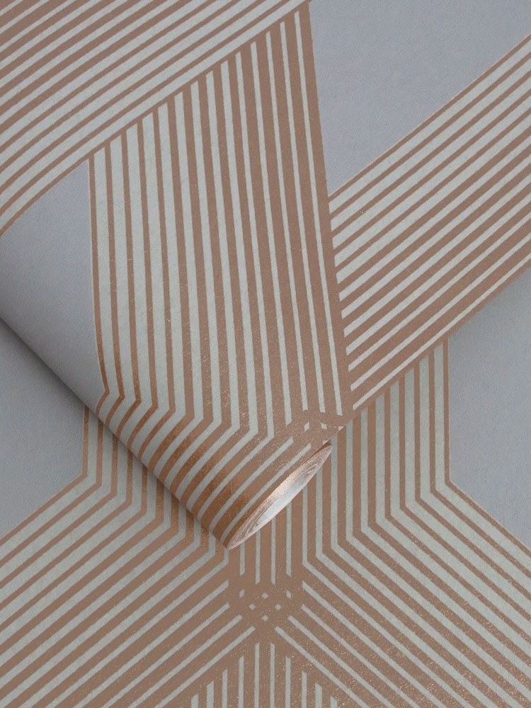 Graham & Brown Grey/Rose Gold Lagom Geo Wallpaper - Image 2 of 3