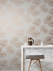 Graham & Brown Cream Lotus Floral Wallpaper Sample - Image 1 of 3