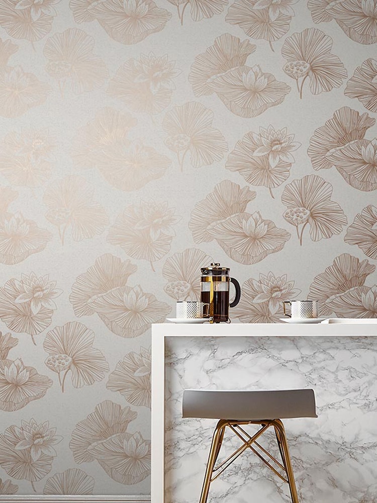 Graham & Brown Cream Lotus Floral Wallpaper Sample - Image 1 of 3