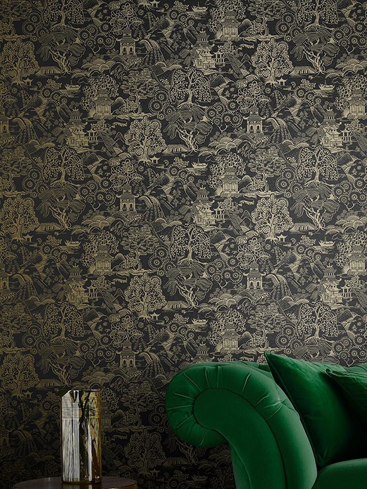 Graham & Brown Black/Gold Basuto Wallpaper Sample - Image 1 of 3