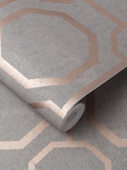 Graham & Brown Grey/Rose Gold Sashiko Geo Wallpaper Sample - Image 2 of 3