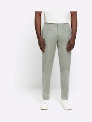 River Island Green Tapered Fit Chino Trousers With Belt Loops - Image 1 of 6