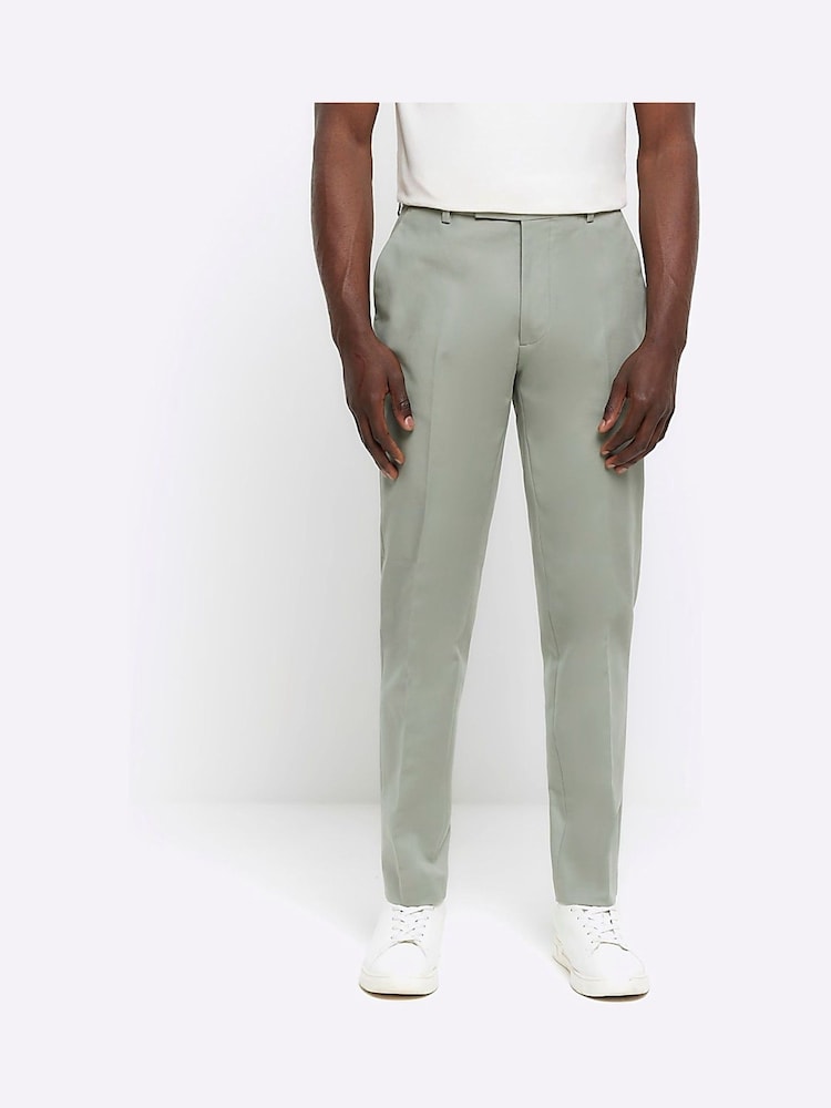 River Island Green Tapered Fit Chino Trousers With Belt Loops - Image 1 of 6