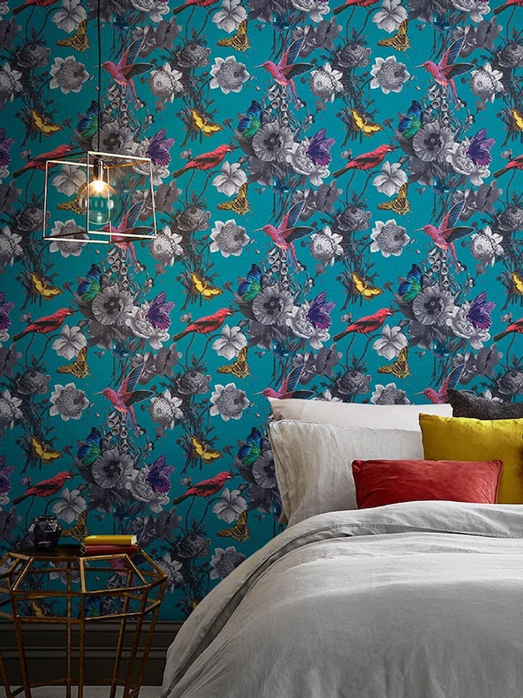 Graham & Brown Teal Blue Jardin Floral Wallpaper Sample - Image 1 of 3