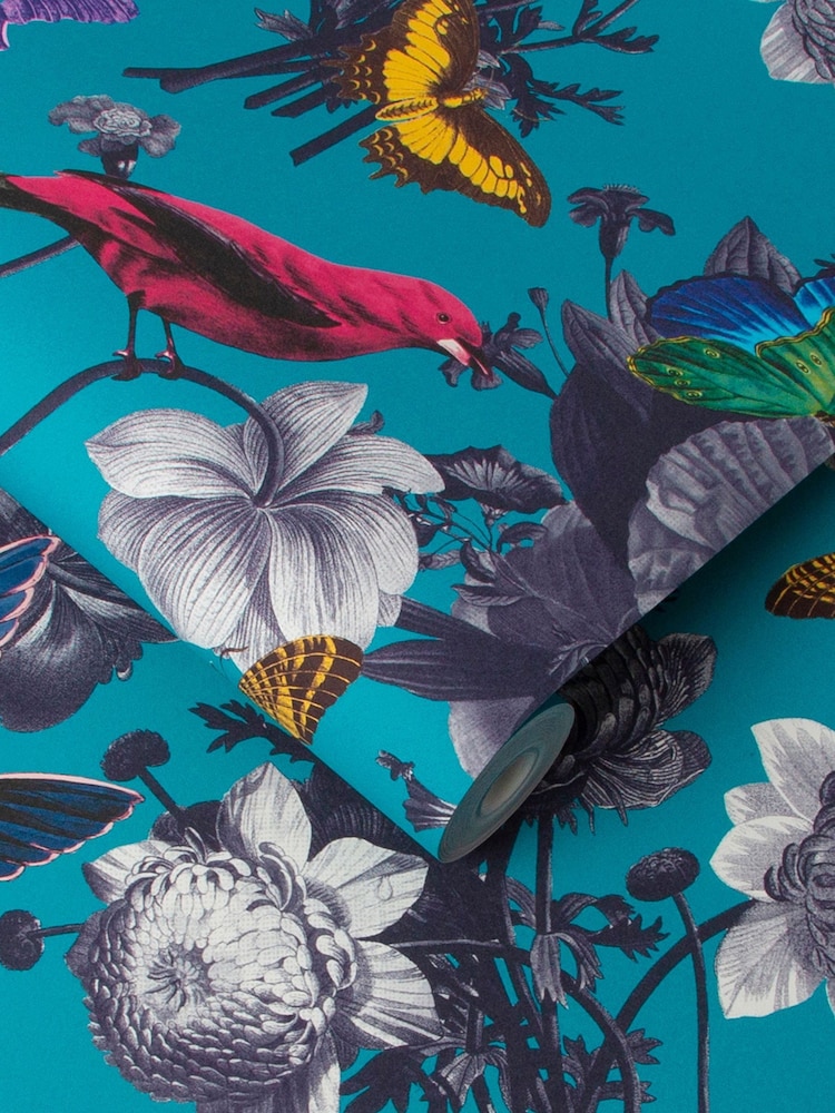 Graham & Brown Teal Blue Jardin Floral Wallpaper Sample - Image 2 of 3