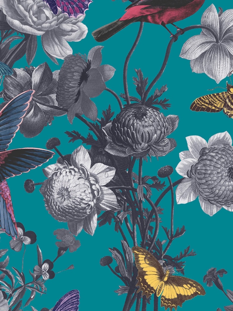 Graham & Brown Teal Blue Jardin Floral Wallpaper Sample - Image 3 of 3