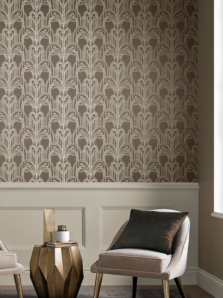 Graham & Brown Brown Art Deco Wallpaper Sample - Image 1 of 3