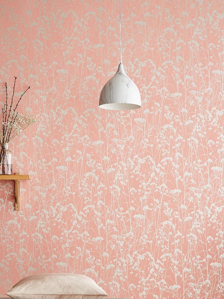 Graham & Brown Coral Pink Grace Wallpaper Sample - Image 1 of 3
