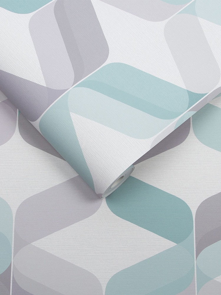 Graham & Brown Aqua Blue Green Retro Wallpaper Sample - Image 2 of 3 Graham & Brown Aqua Blue Green Retro Wallpaper Sample - Image 2 of 3