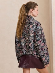 Black Floral Print Funnel Neck Jacket - Image 2 of 7
