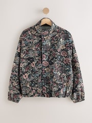 Black Floral Print Funnel Neck Jacket - Image 7 of 7