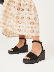 Black Forever Comfort® Leather Raffia High Wedges - Image 1 of 5