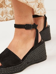 Black Forever Comfort® Leather Raffia High Wedges - Image 3 of 5