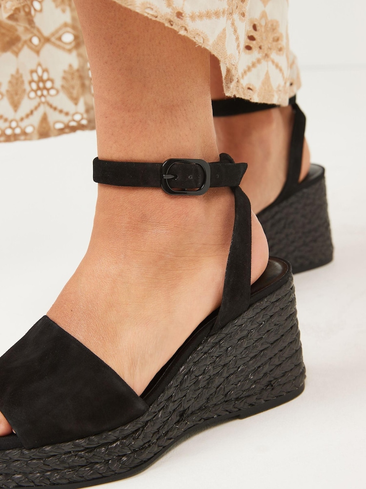 Czarny - Forever Comfort® Leather Raffia High Wedges - Image 3 of 5