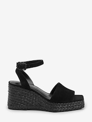 Black Forever Comfort® Leather Raffia High Wedges - Image 4 of 5