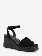 Black Forever Comfort® Leather Raffia High Wedges - Image 5 of 5