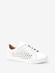 Weiß - Signature Lederturnschuhe mit Schnürung und Webdesign - Bild 3 von 5