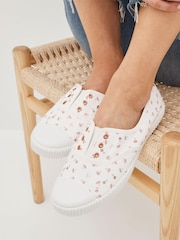 Цветочный - Slip-On Embroidered laceless Canvas Trainers - Image 1 of 7