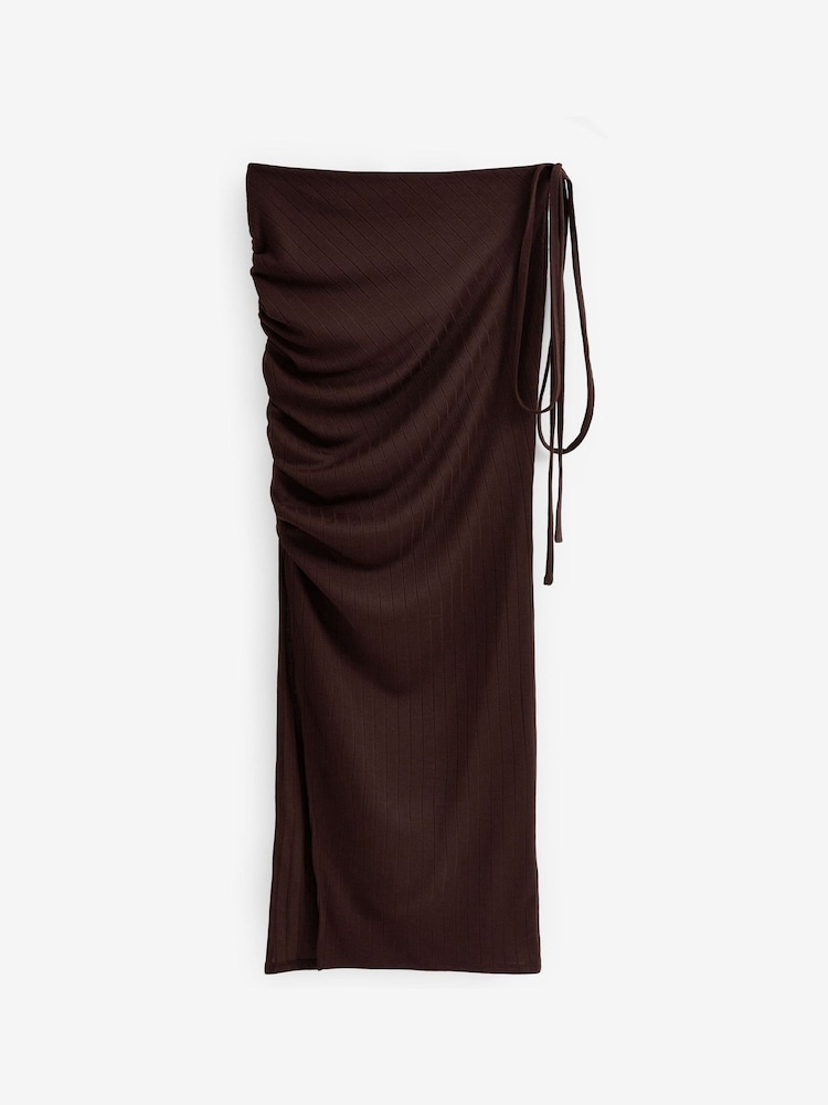 Chocolate Brown Ruched Side Split Maxi Skirt - Image 6 of 6 Chocolate Brown Ruched Side Split Maxi Skirt - Image 6 of 6