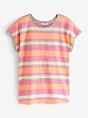 Oranje/roze gestreept - T-shirt van subkatoenen jersey in linnenlook met ronde hals en kapmouwtjes van 100% katoen - Image 5 of 5