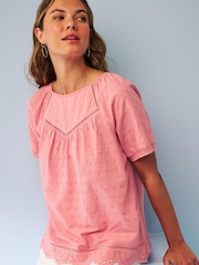 Blush Pink Short Sleeve Broderie T-Shirt - Image 1 of 5