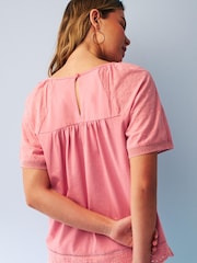 Blush Pink Short Sleeve Broderie T-Shirt - Image 2 of 5