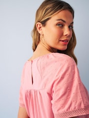 Blush Pink Short Sleeve Broderie T-Shirt - Image 3 of 5