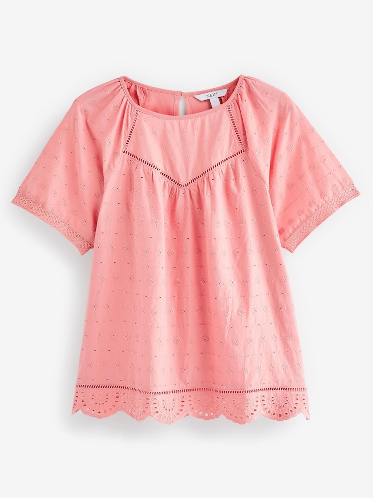 Blush Pink Short Sleeve Broderie T-Shirt - Image 5 of 5