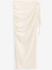 Ecru Cream Ruched Side Split Maxi Skirt - Image 5 of 5
