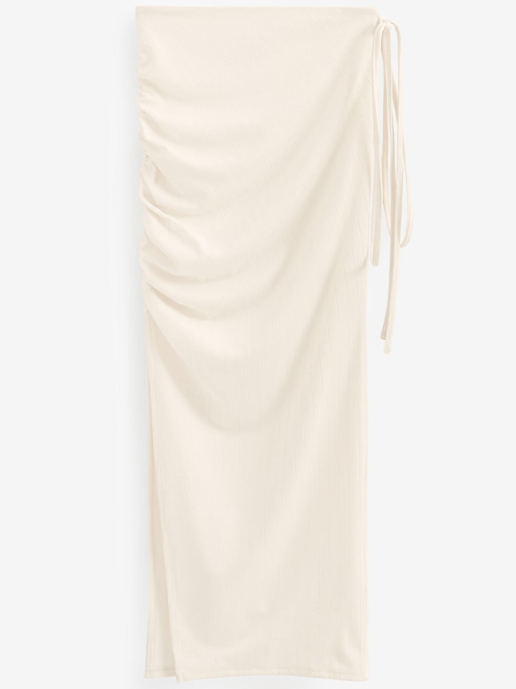 Ecru Cream Ruched Side Split Maxi Skirt - Image 5 of 5