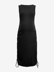 Black Maternity Ribbed Jersey Ruched Side Bodycon Mini Dress - Image 2 of 3