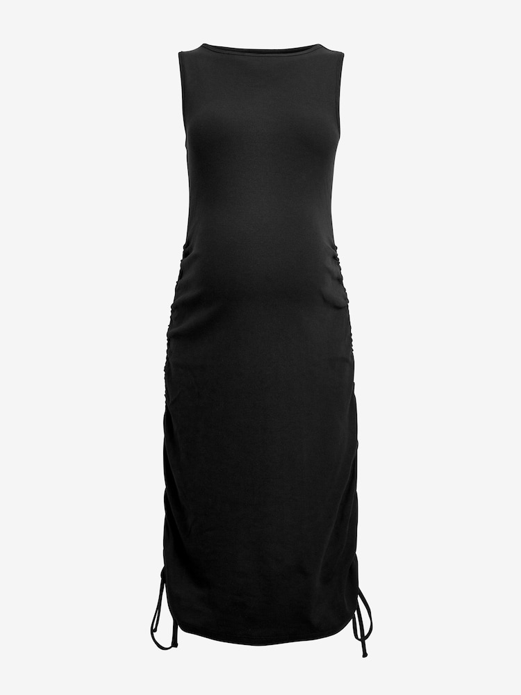 Black Maternity Ribbed Jersey Ruched Side Bodycon Mini Dress - Image 2 of 3