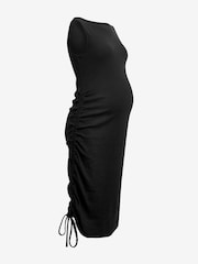 Black Maternity Ribbed Jersey Ruched Side Bodycon Mini Dress - Image 3 of 3