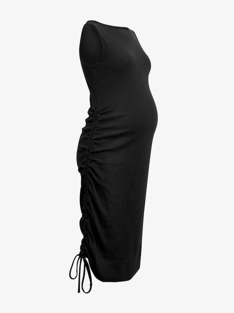 Black Maternity Ribbed Jersey Ruched Side Bodycon Mini Dress - Image 3 of 3