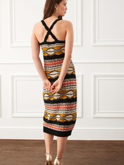 Black/Neutral Pattern Crochet Racer Back Midi Dress - Image 3 of 5