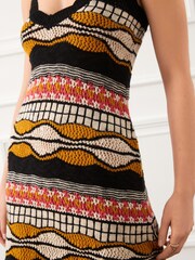 Black/Neutral Pattern Crochet Racer Back Midi Dress - Image 4 of 5