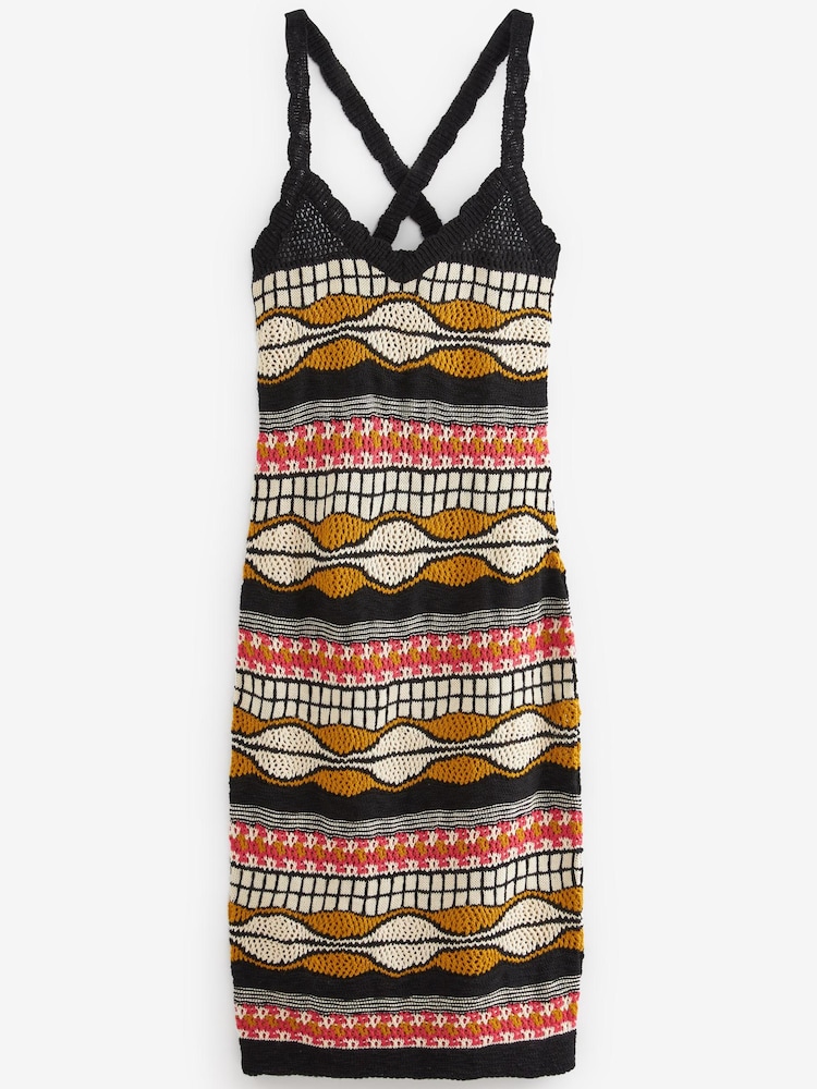 Black/Neutral Pattern Crochet Racer Back Midi Dress - Image 5 of 5