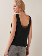 Black Lace Trim V-Neck Cami Top - Image 2 of 4