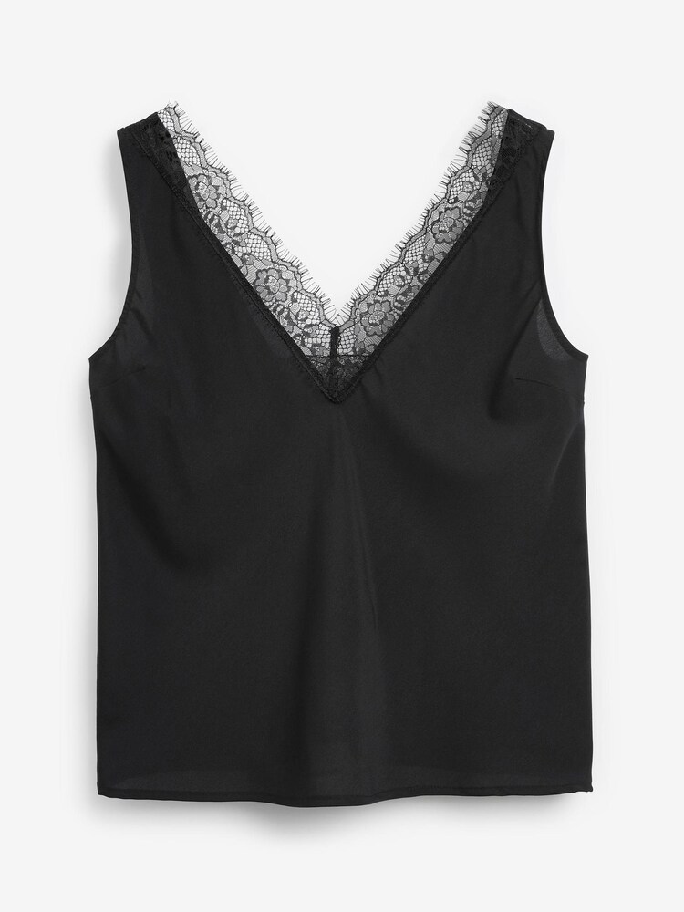 Black Lace Trim V-Neck Cami Top - Image 4 of 4