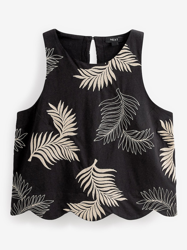 Schwarz/Weiß - Ärmelloses Top mit Palmenstickerei und Bogenkanten - Bild 5 von 5 Schwarz/Weiß - Ärmelloses Top mit Palmenstickerei und Bogenkanten - Bild 5 von 5