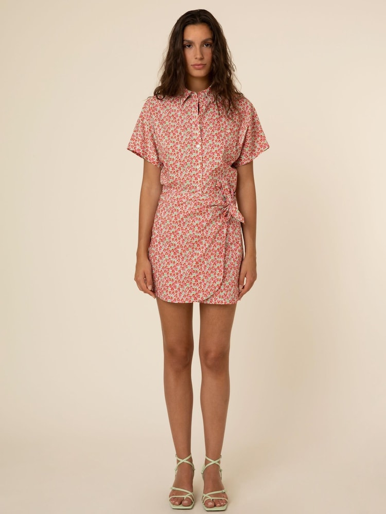 Frnch Red Print Short Sleeve Blouse - Image 1 of 5