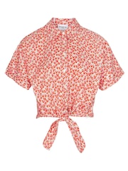 Frnch Red Print Short Sleeve Blouse - Image 5 of 5