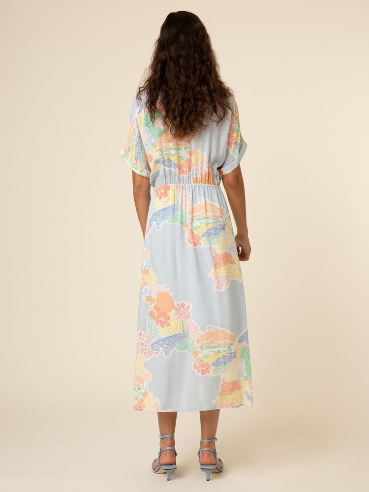 Frnch Blue Printed Button Down Belted Midi Dress - Image 2 of 5